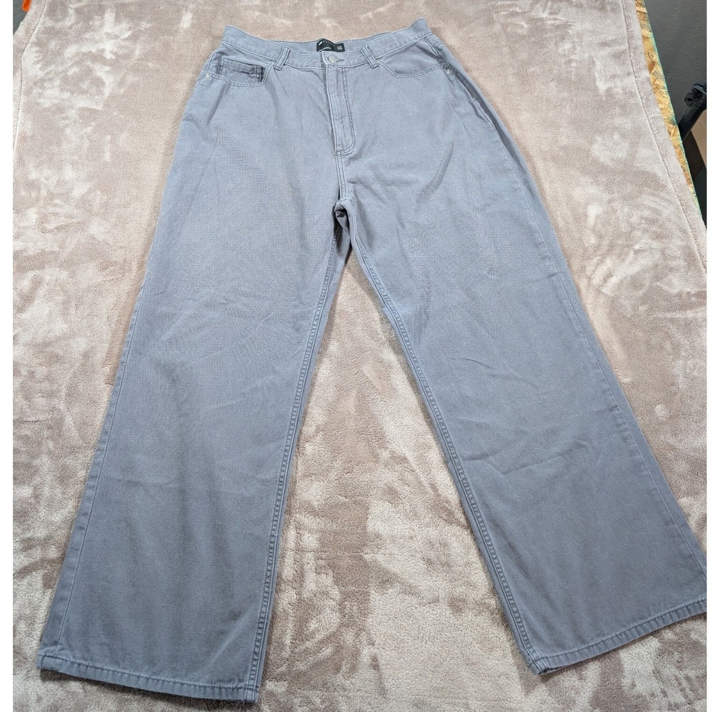 ASOS DESIGN Wide Leg Pants Womens 10 Grey Canvas High Rise Relaxed 103156389